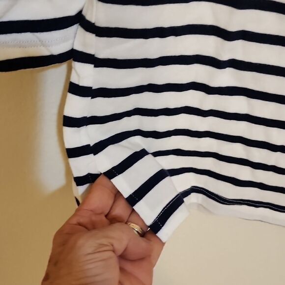 NWT Sundry Maritime Women's Navy Striped Bonjour Nautical 3/4 Sleeve Top - Sz. 1 - Picture 4 of 8
